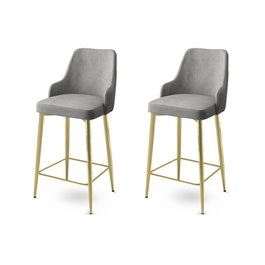 Hanah Home Juego de 2 Taburetes de Bar Gris y Dorado